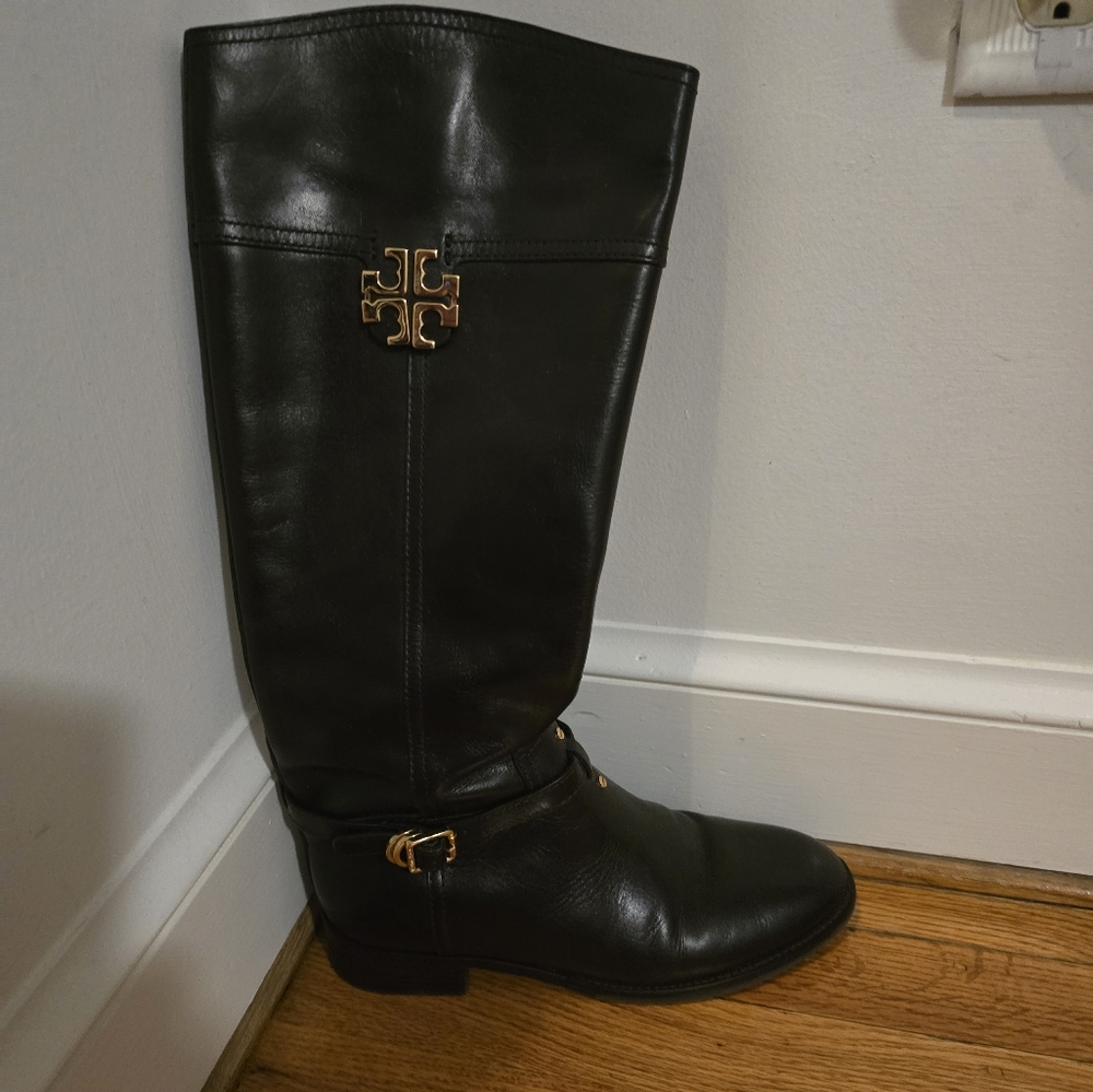 Tory Burch Adeline Riding Boot 20mm Black Leather Size￼￼￼
